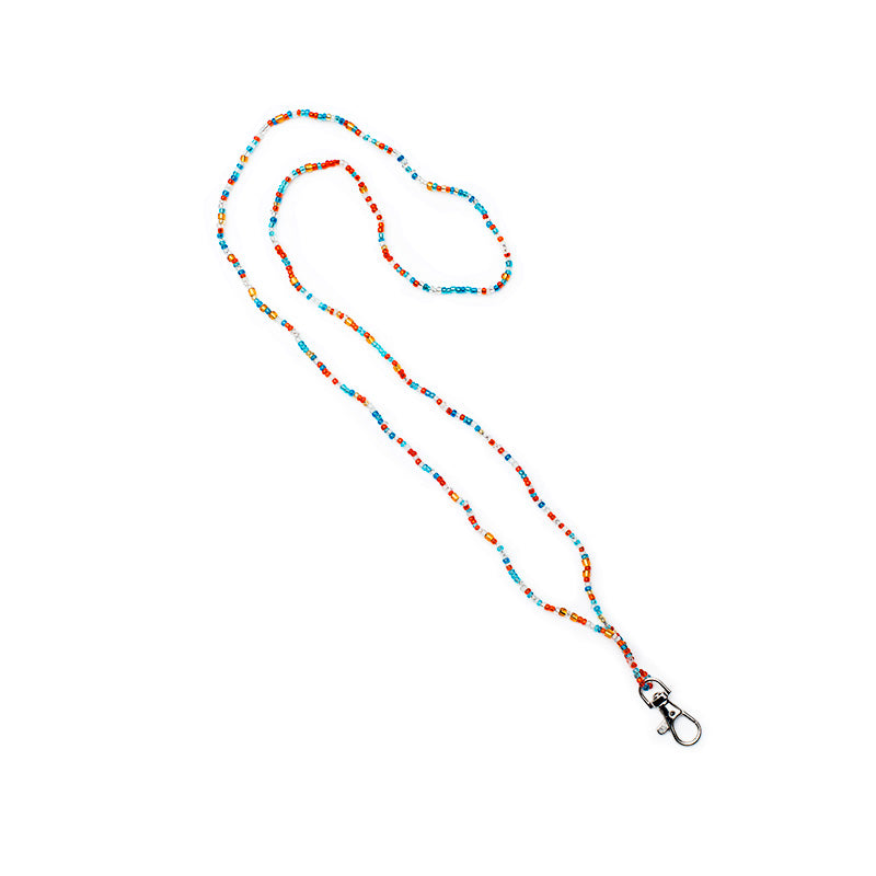 Kidz Positive Beading Project Beaded Lanyard Single String with Snap Hook Red Blue Gold Mixture