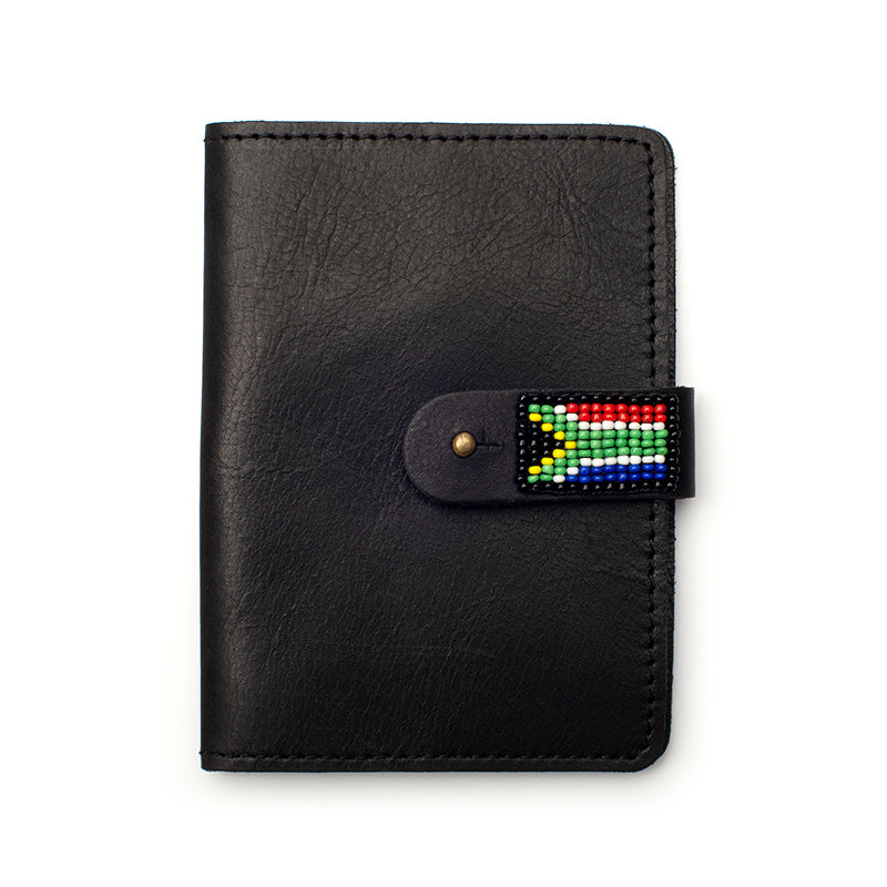 Black Leather Passport Holder with Beaded Detail