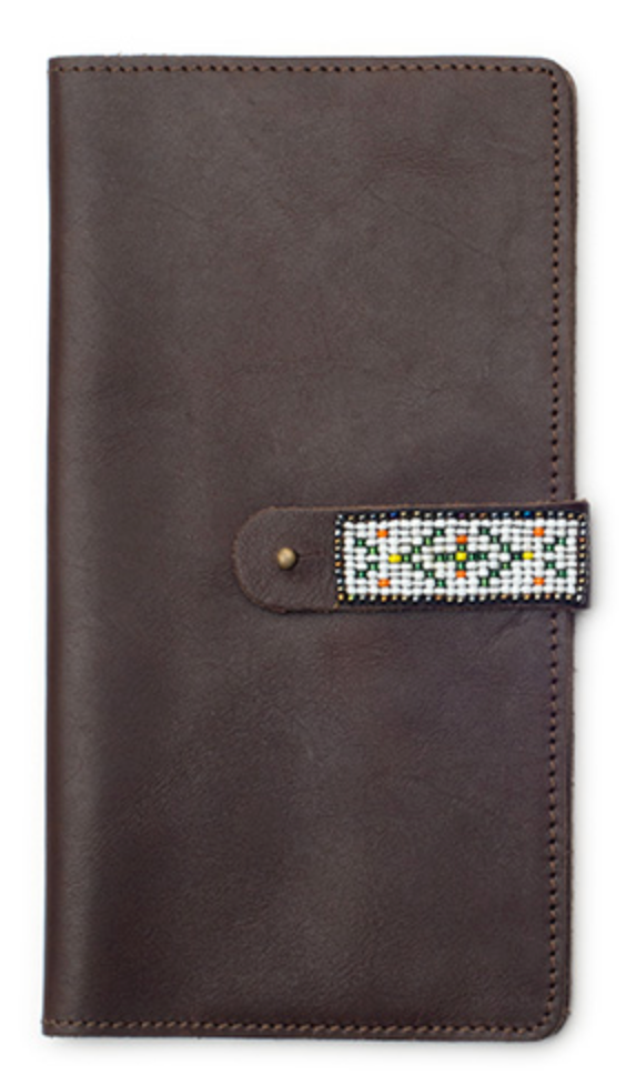 Black Leather Travel Wallet with Beaded Detail