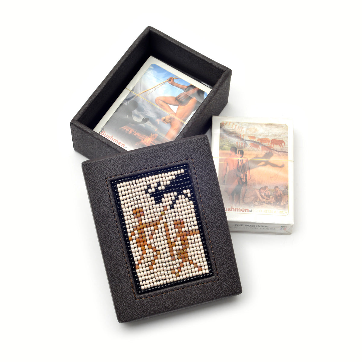 Beaded Leather Card Box with 2 packs of cards - Various Designs