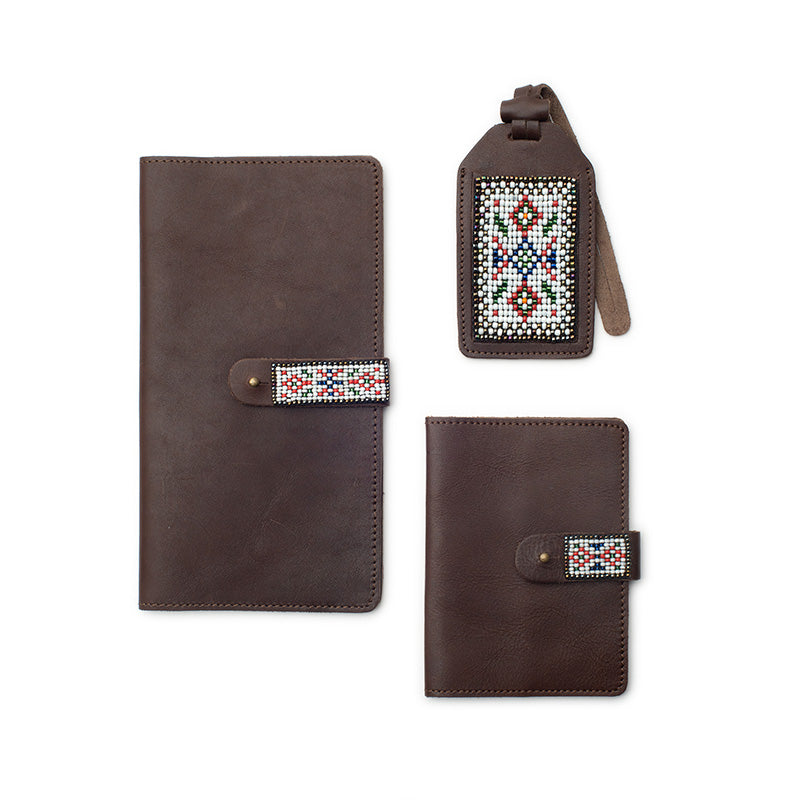 Brown Leather Travel Set:  Passport Holder, Luggage Tag & Travel Wallet
