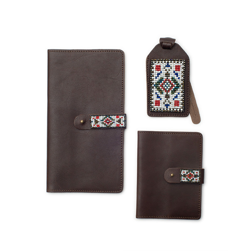 Brown Leather Travel Set:  Passport Holder, Luggage Tag & Travel Wallet