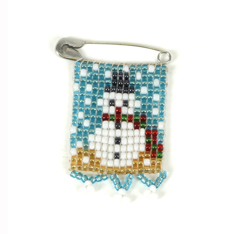 Kidz Positive Beading Project Beaded Christmas Snowman Pin White Red Green Gold Powder Blue