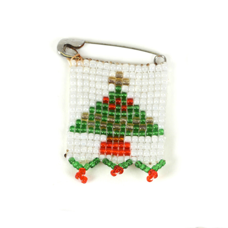 Kidz Positive Beading Project Beaded Christmas Tree Pin Green Gold White Red