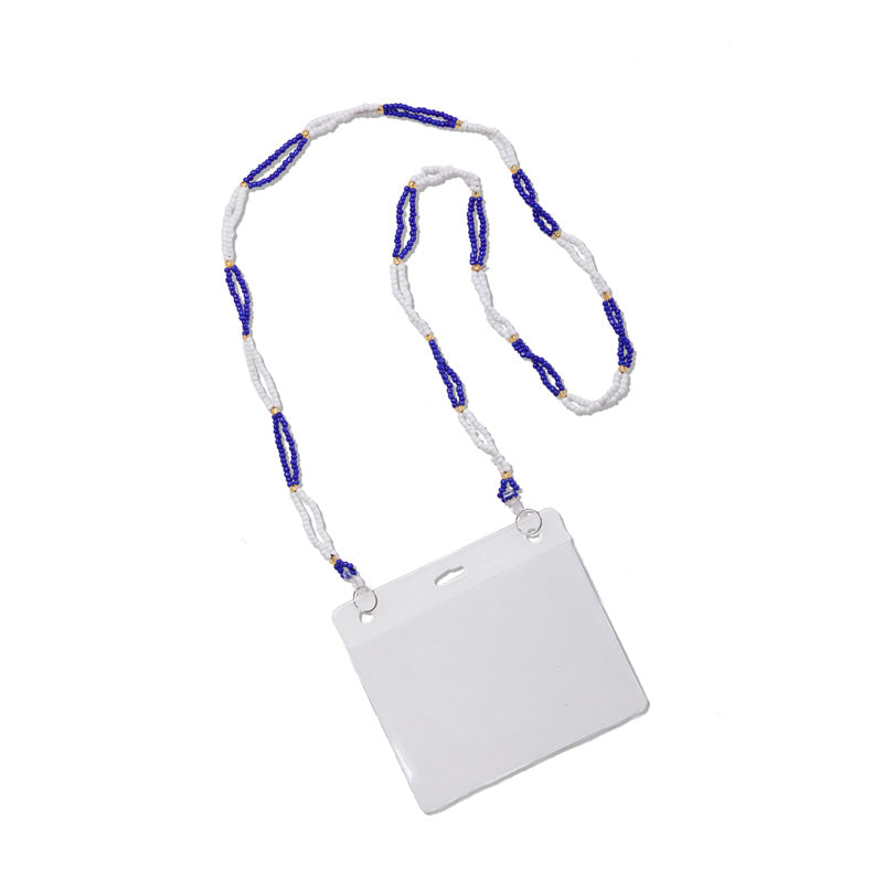 Kidz Positive Beading Project Beaded Lanyard Double String Lanyard with Pouch White Blue Gold