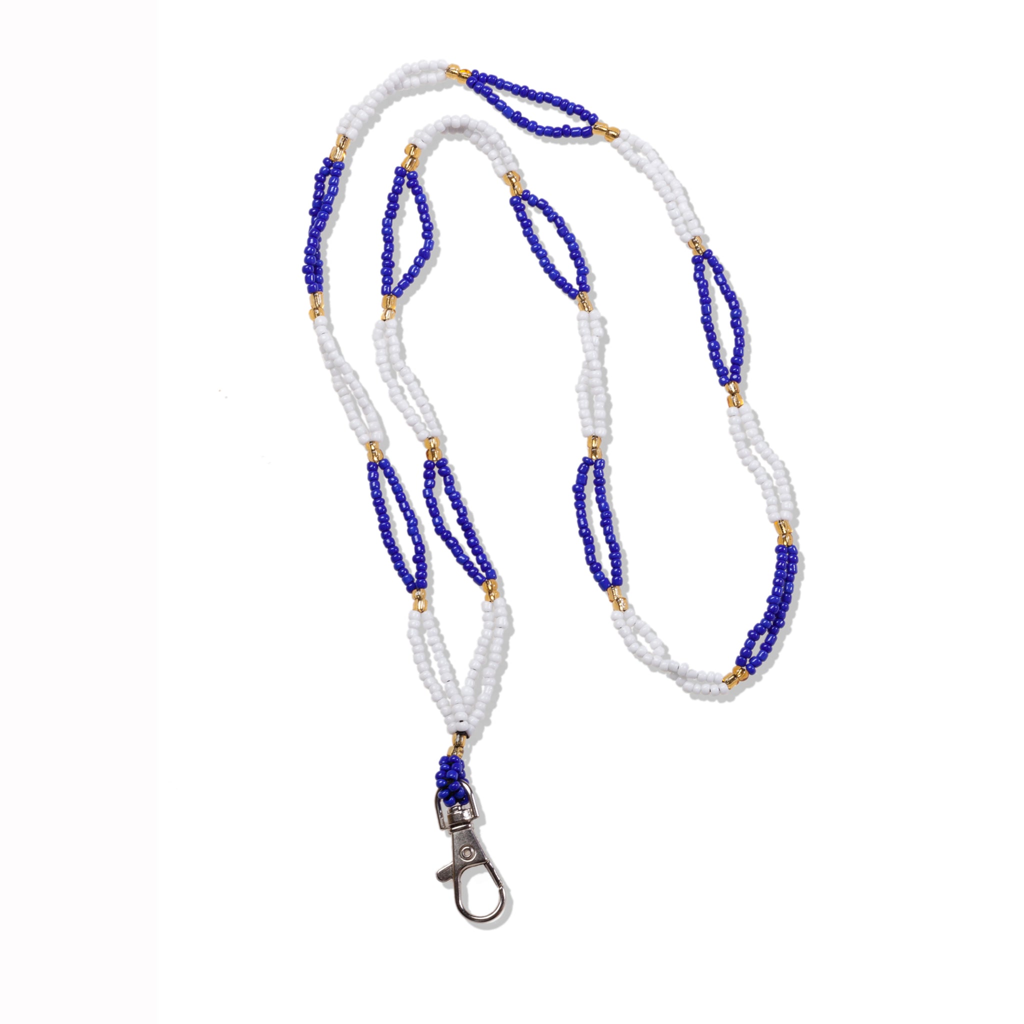 Kidz Positive Beading Project Beaded Lanyard Double String Lanyard with Snap Hook White Gold Blue