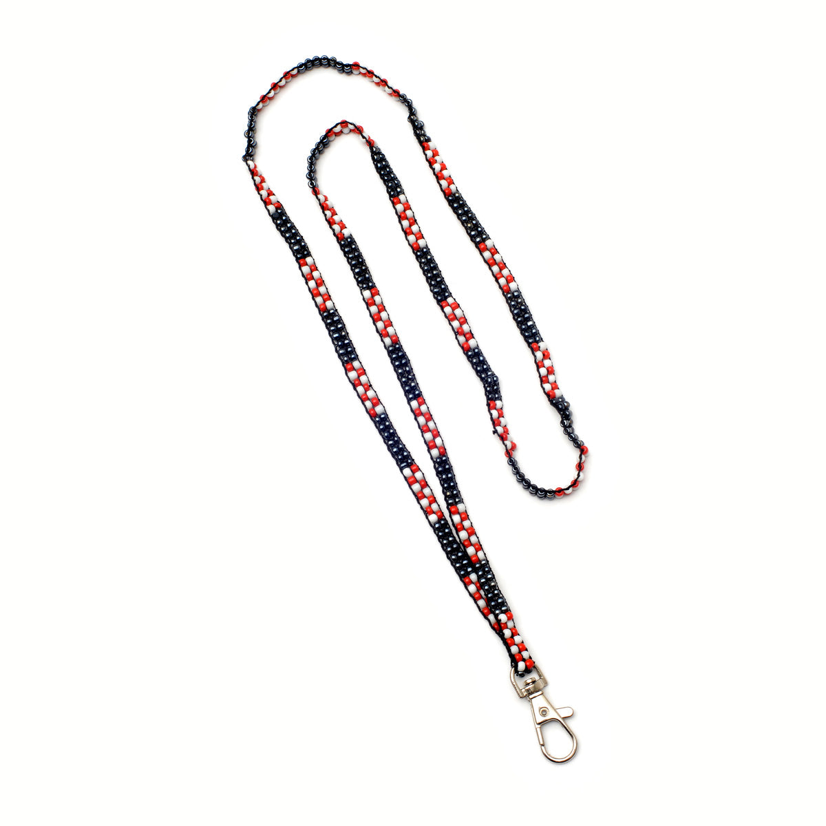 KidzPositive Beading Project Beaded Lanyard Loomed Two Bead Wide Red_Black_White Beaded Lanyard