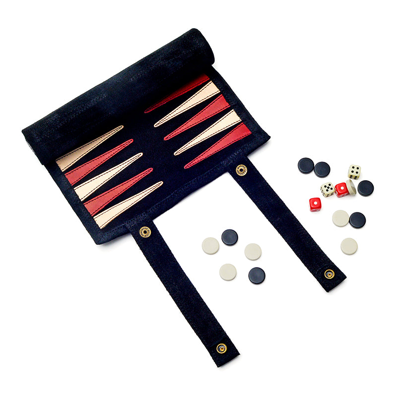 Kidz Positive Beading Project Beaded Rollup Travel Backgammon Set Black Suede with White Black and Red Beading
