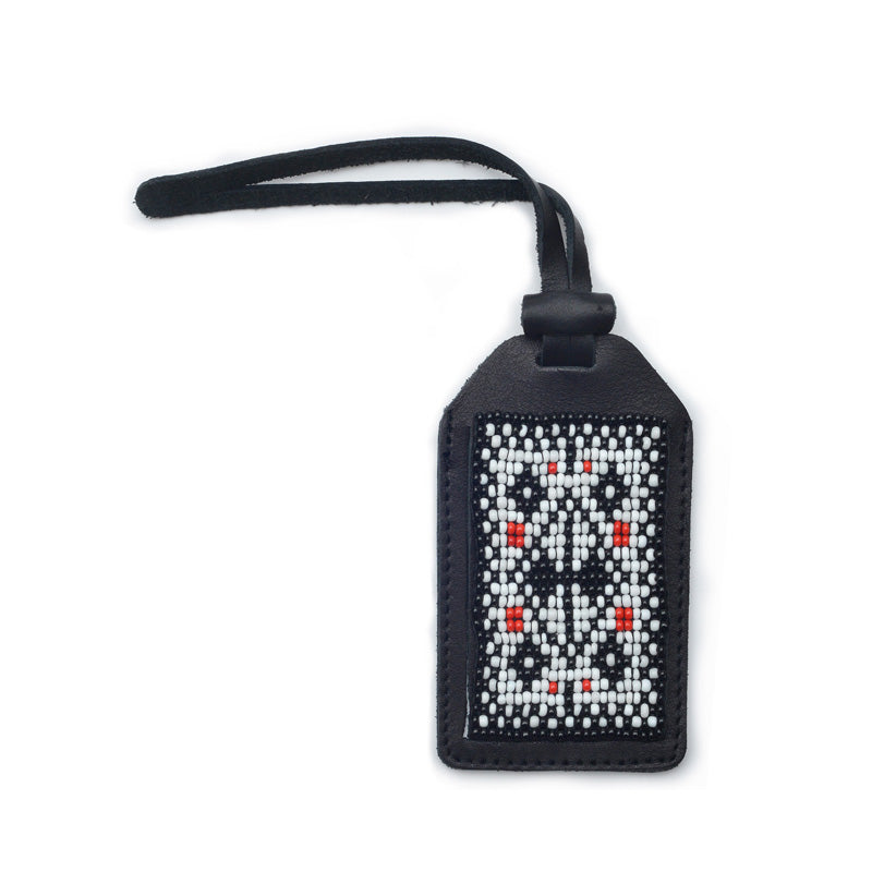 Kidz Positive Beading Project Black Leather Luggage Tag with Beaded Detail