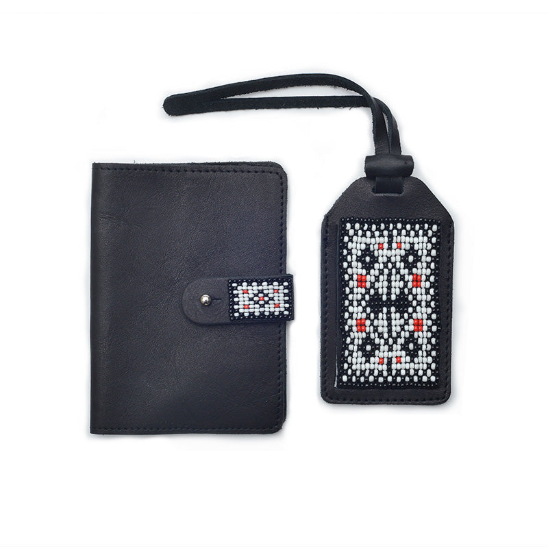 Kidz Positive Beading Project Black Leather Travel Set Beaded Leather Passport Holder and Beaded Luggage Tag Moondust
