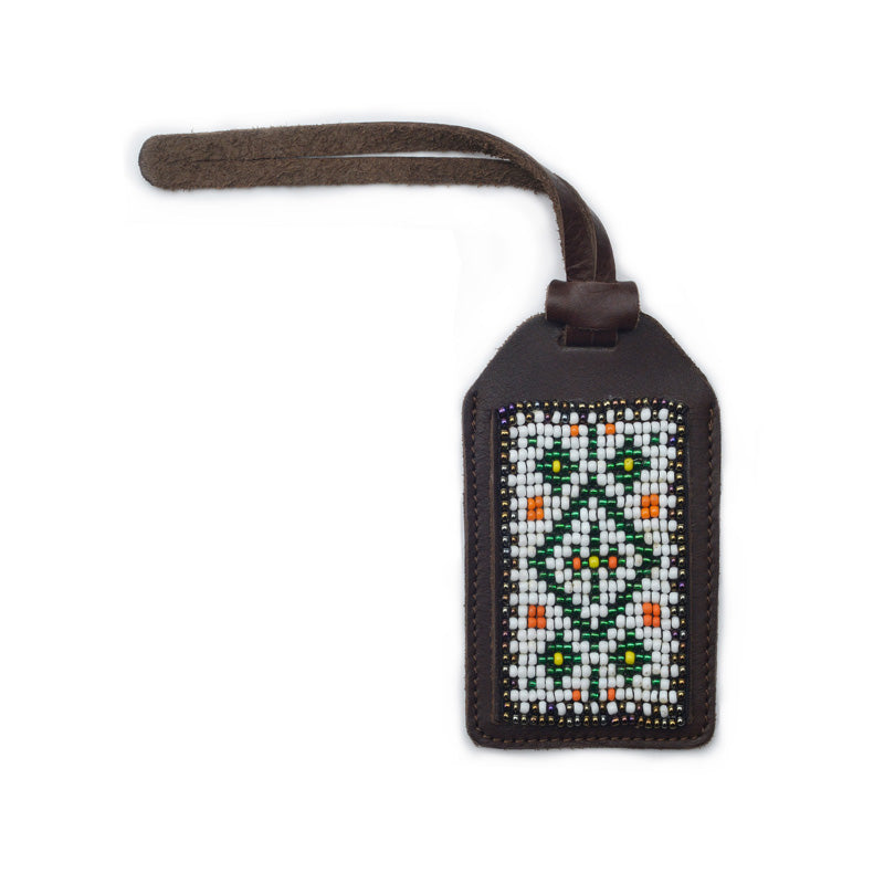 Kidz Positive Beading Project Brown Leather Luggage Tag with Beaded Detail Brown Forest