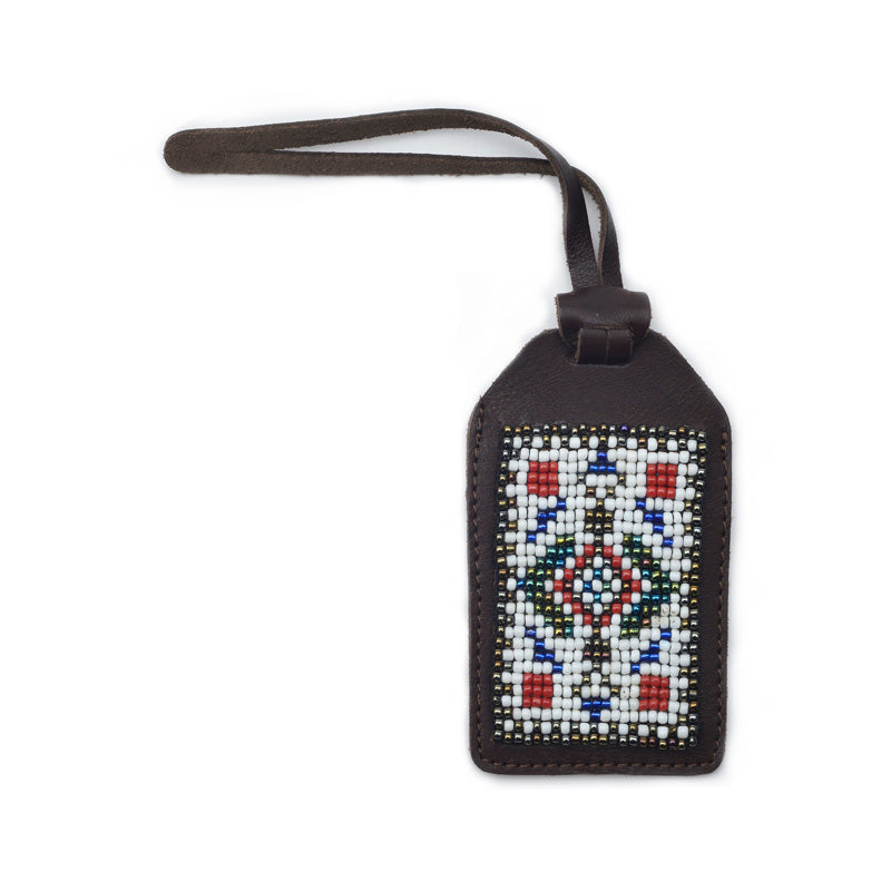 Kidz Positive Beading Project Brown Leather Luggage Tag with Beaded Detail Brown Reflections