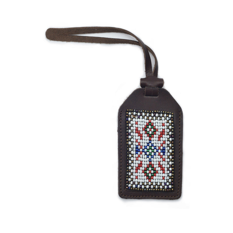 Kidz Positive Beading Project Brown Leather Luggage Tag with Beaded Detail Brown Sunset