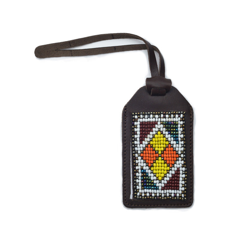 Kidz Positive Beading Project Brown Leather Luggage tag with Beaded Detail Brown Sunrise