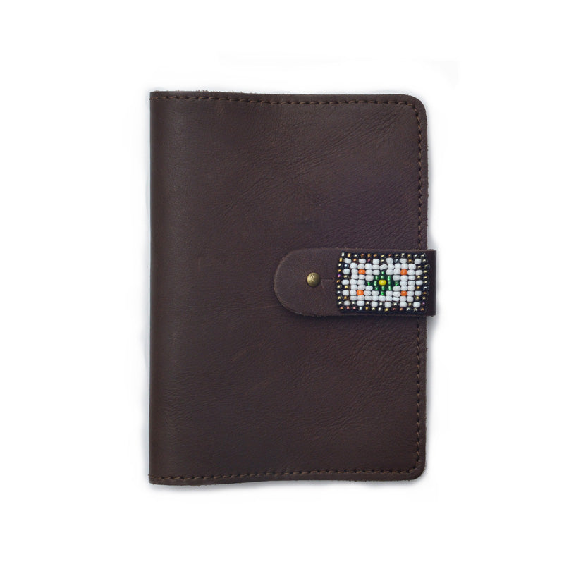 Kidz Positive Beading Project Brown Leather Passport Holder with Beaded Detail Forest