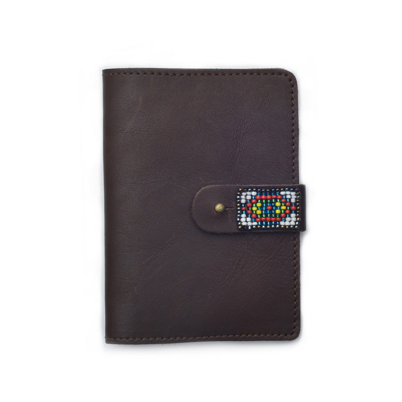 Kidz Positive Beading Project Brown Leather Passport Holder with Beaded Detail Ripples