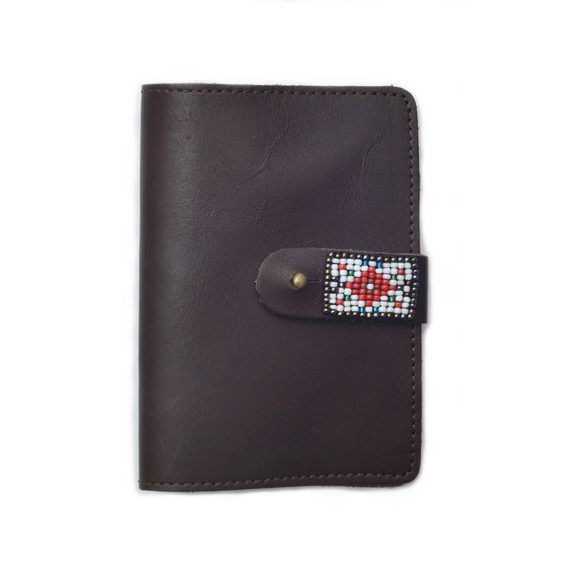 Brown Leather Passport Holder with Beaded Detail