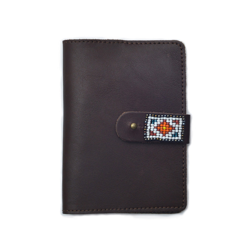 Brown Leather Passport Holder with Beaded Detail