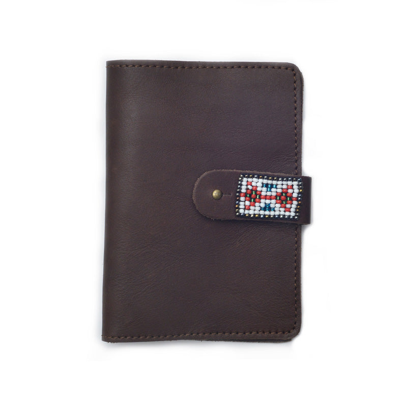 Kidz Positive Beading Project Brown Leather Passport Holder with Beaded Detail Sunset