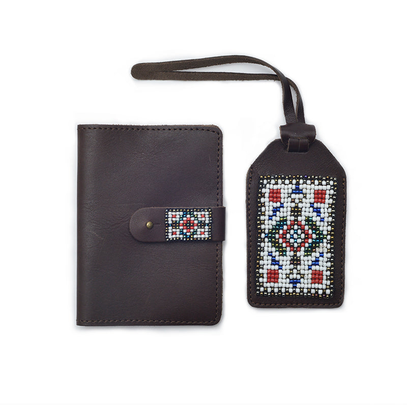 Kidz Positive Beading Project Brown Leather Travel Set Beaded Leather Passport Holder and Beaded Leather Luggage Tag Reflections