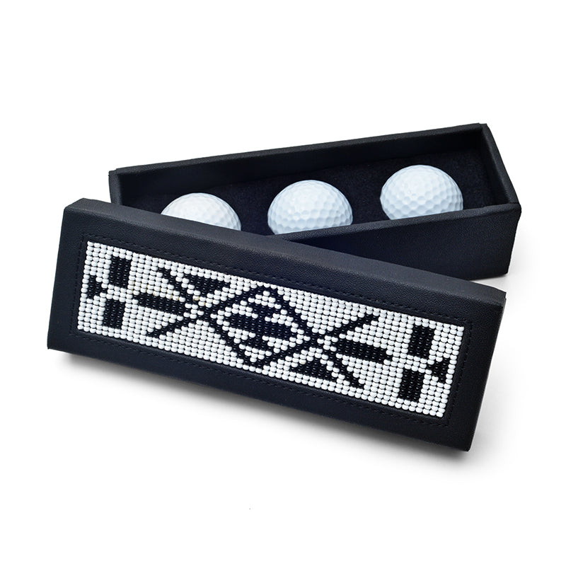Kidz Positive Beading Project Golf Ball Set with Beaded In-Lay Black Leather with White and Black Beading